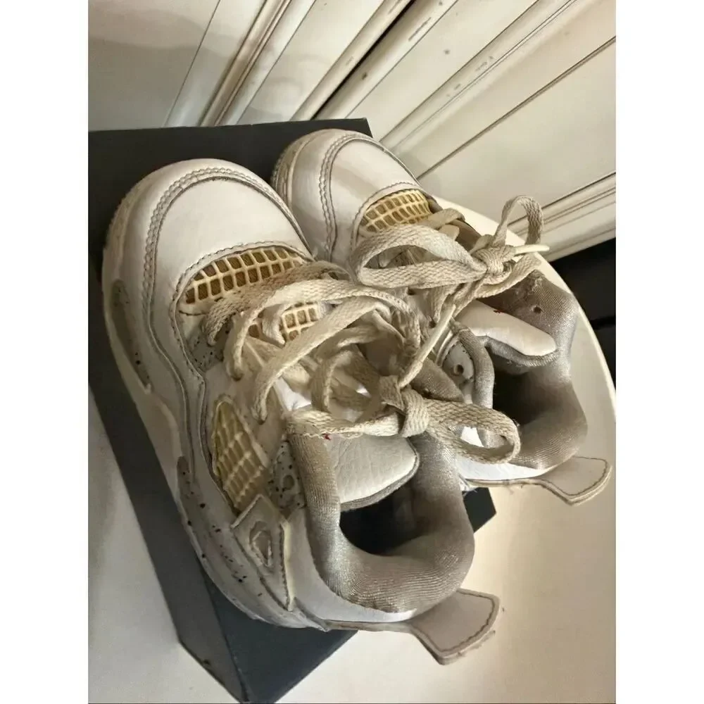 Air Jordan Toddler 4 Retro Leather Lace Up Sneaker Shoes White Oreo Size 7C